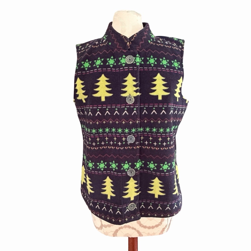 CHRISTOPHER BANKS Fleece Vest  M Christmas Holiday Grandma Core Ugly Sweater